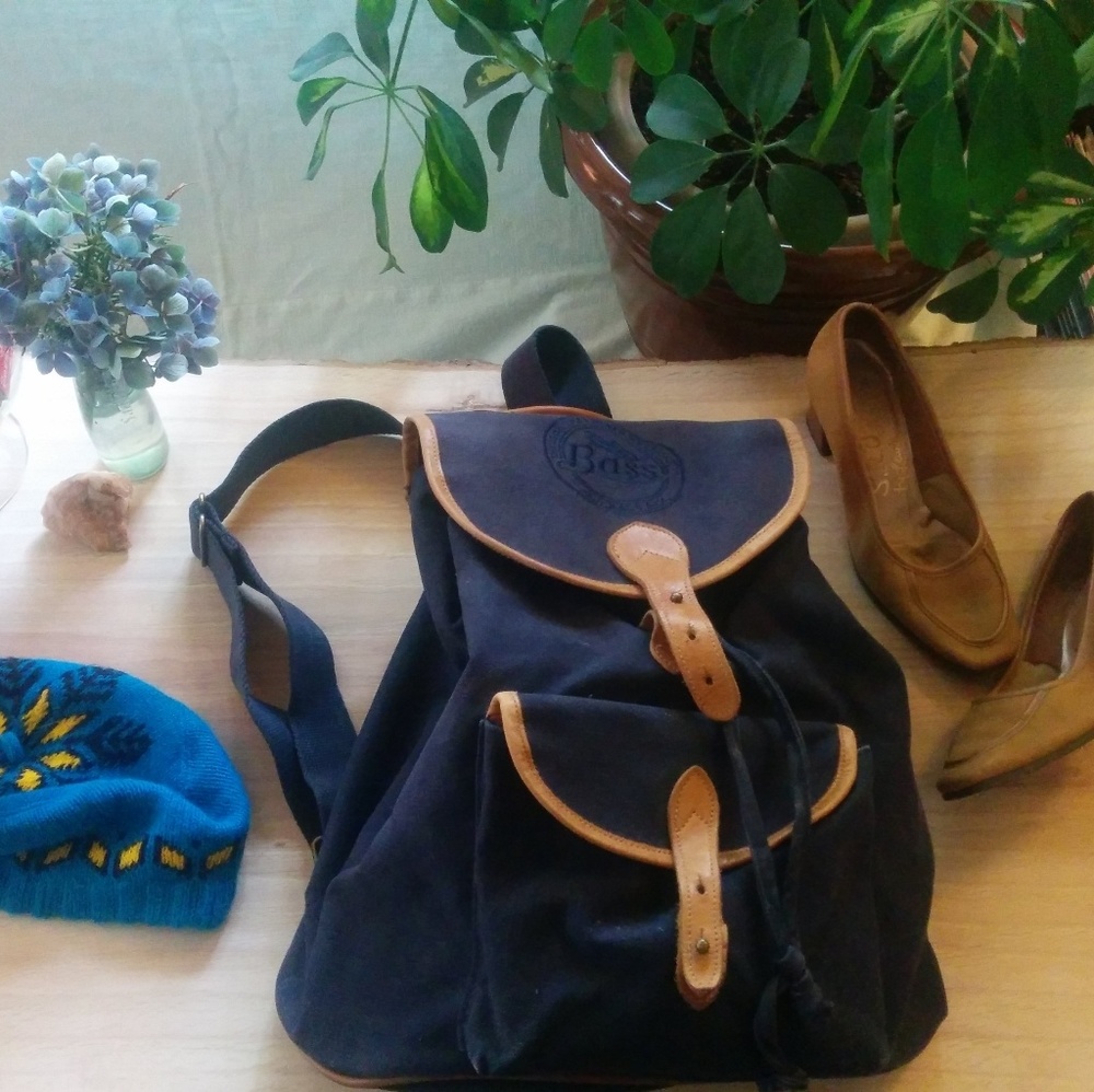 Vintage GH Bass Co Navy Blue Canvas Backpack